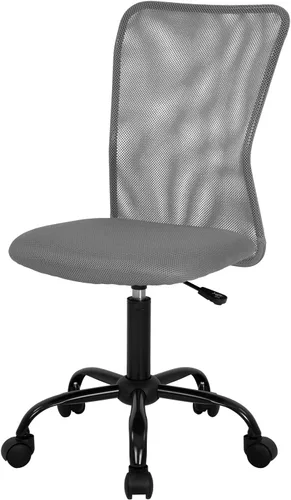 Vista 19 de FDW Silla de oficina en casa, silla de escritorio de malla con respaldo medio, sin brazos, ergonómica, giratoria, soporte de espalda, ajustable