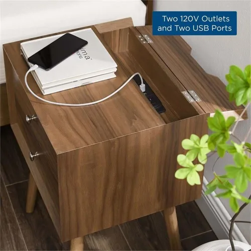 Vista 9 de Modway EEI-4343-WAL-WAL Mesita de noche de madera de brasa, nogal