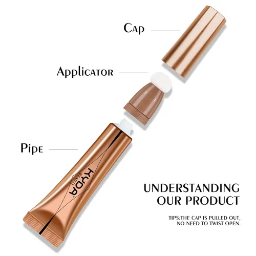 Vista 3 de KYDA Varita iluminadora líquida, iluminador facial brillante para construir, resaltador brillante, bronceador, cobertura suave mezclable con Dorado
