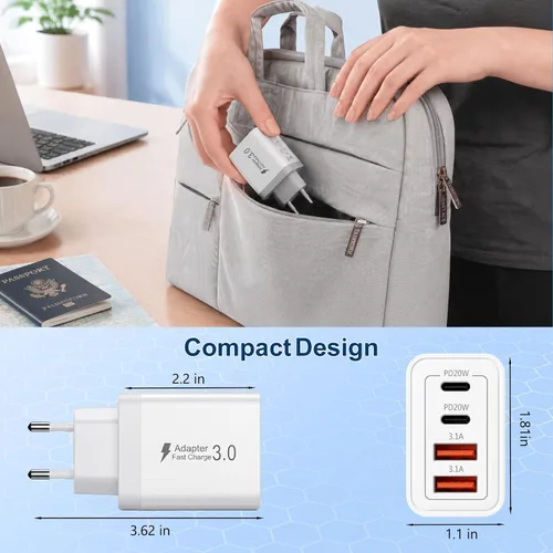 Vista 7 de Bloque europeo del cargador 4 puertos USB C del cargador, adaptador europeo