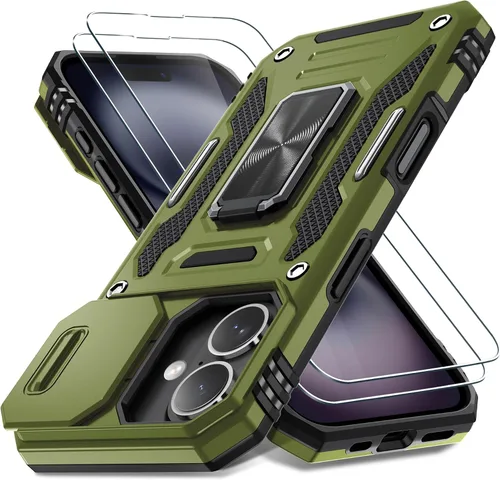 Vista 9 de DEERLAMN Funda para iPhone Air de 6.5 pulgadas con cubierta deslizante para cámara + protector de pantalla (2 paquetes), soporte de anillo giratorio