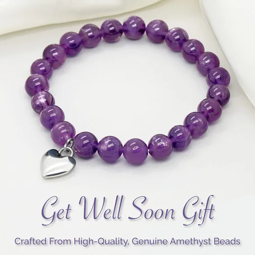 Vista 2 de Regalos de recuperación para mujeres después de la cirugía un regalo reconfortante con una pulsera de piedra amatista y una tarjeta de mensaje
