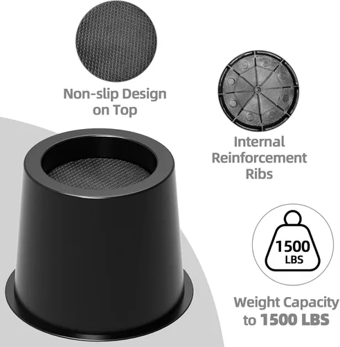 Vista 4 de Elevadores de cama de 4 pulgadas, resistentes, ajustables para cama, sofá, mesa, silla, soporta hasta 1500 libras (juego de 4, negro)