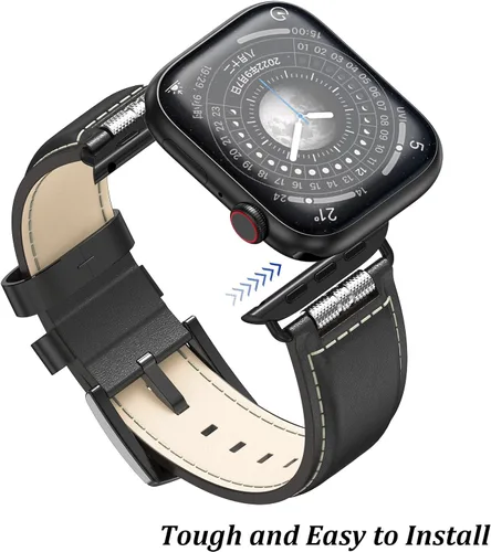 Vista 2 de Caseultra Correas de cuero compatibles con Apple Watch Band 1.929 in 1.772 in 1.732 in 1.654 in 1.614 in 1.575 in 1.496 in para hombre, correa