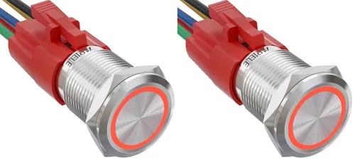 Vista 15 de APIELE - Interruptor de botón de encendido de pestillo de 16mm, 12 V CC, carcasa negra con cabeza de ojo de ángel LED para orificio de montaje