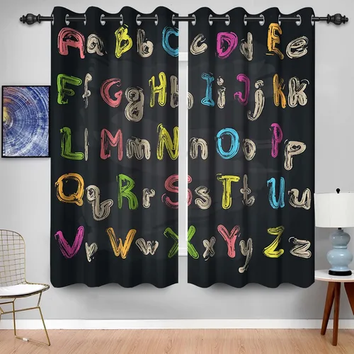 Vista 16 de Cortina opaca con diseño de dibujos animados para niños, diseño de luna, estrellas, planetas, cortinas de oscurecimiento con ojales inoxidables Azul