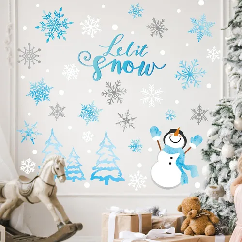 Vista 5 de Calcomanías de pared de copo de nieve de invierno, calcomanías de pared para ventana de Navidad, calcomanías de mural para decoración de fiestas