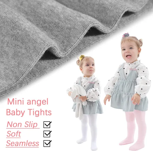Vista 5 de Mini angel Mallas de bebé antideslizantes para niña, mallas lisascon aspecto de zapato, mallas sin costuras, mallas de algodón cálidas