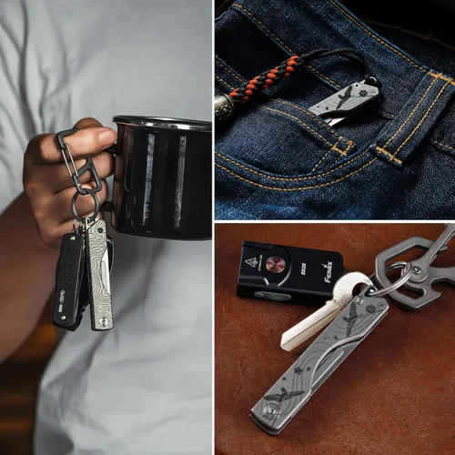 Vista 4 de KeyUnity KK01 Cuchillo plegable de titanio, cuchillo de bolsillo EDC con hoja reemplazable #24, para caza al aire libre, campamento, pesca