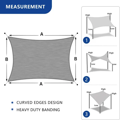 Vista 2 de 6' x 13' Beige Standard Size Sun Shade Sail – Heavy-Duty Reinforced Square Canopy (0810), UV-Blocking 260 GSM Fabric, Built for Strength, Style &