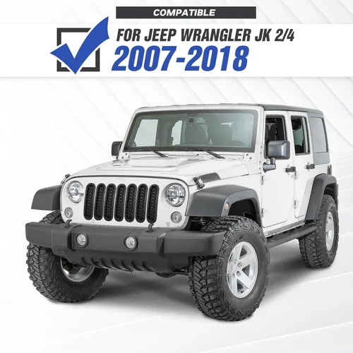 Vista 2 de Insertos de parrilla negros, cubierta de malla frontal compatible con Jeep JK Wrangler 2007-2018 y accesorios Unlimited Wrangler, malla