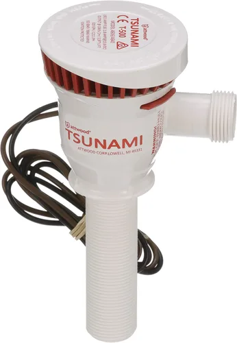 Vista 2 de Attwood 4640-7 Tsunami T500 Bomba aireadora, 500 GPH, 12 voltios, entrada de 3 ½ pulgadas de largo, salida roscada de ¾ pulgadas de diámetro, cable