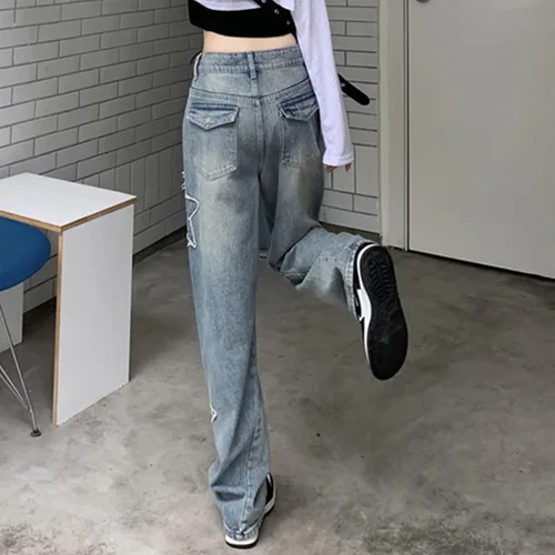 Vista 3 de Kisswow Y2k Emo Star Cargo Jeans para mujer lindos jeans para adolescentes