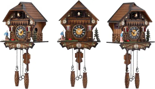 Vista 2 de Kintrot Reloj de cuco tradicional del bosque negro, reloj de pared de cuarzo de madera artesanal con 12 melodías