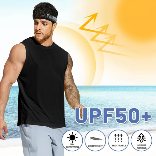 Vista 5 de MIER Camisetas de natación sin mangas UPF 50+ para hombre, secado rápido, para correr, con protección UV