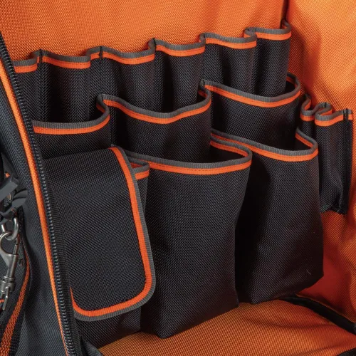 Vista 12 de Klein Tools 55482 Mochila para herramientas, organizador de herramientas resistente Tradesman Pro con 21 bolsillos e interior grande, resistente al