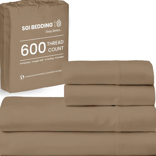 Vista 32 de SGI Bedding - Juego de sábanas de 600 hilos, 4 piezas, 100% de algodón egipcio, tamaño completo, juego de sábanas con bolsillo profundo de 38 cm
