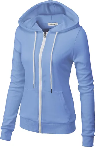 Vista 3 de Sudadera con capucha y cremallera para mujer, ligera, manga larga, bolsillo tipo canguro, ropa casual básica