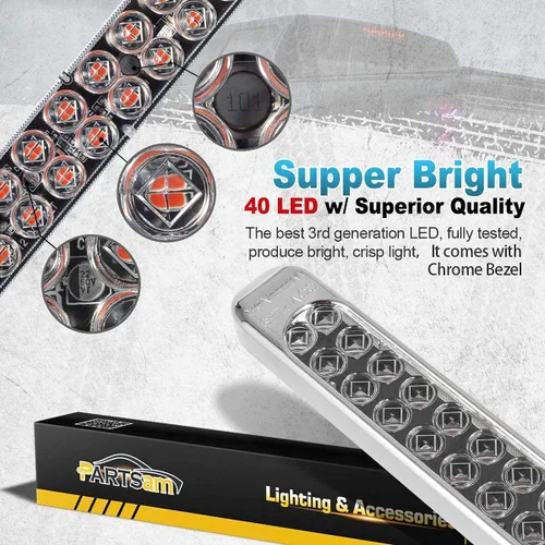 Vista 3 de PARTSam Kit de barra de luces LED de remolque de 17 pulgadas, lente transparente, doble fila, 40 LED, 2 luces traseras LED rojas de 17 pulgadas + 2