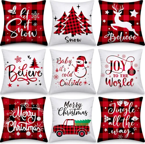 Vista 10 de Hosuly 9 fundas de almohada navideñas de 18 x 18 pulgadas, clásicas Clásico