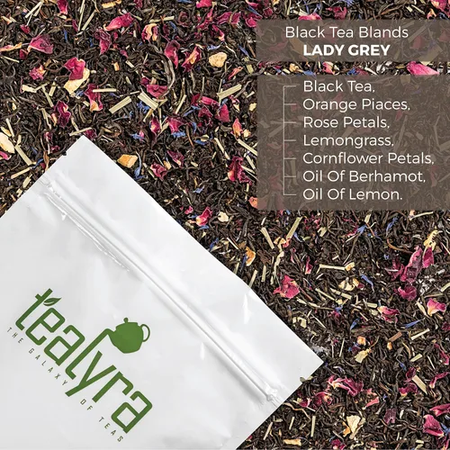Vista 6 de Tealyra - Milady Grey - Delicioso té negro de hojas sueltas - Pétalos de rosa y citronela con naranja - Cafeína media - Mezcla - Todo natural - 3.88