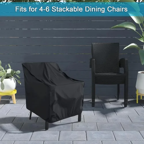 Vista 5 de WOMACO Funda apilable para silla de patio, impermeable, para exteriores, con respaldo alto, resistente al agua, para muebles de exterior, protector