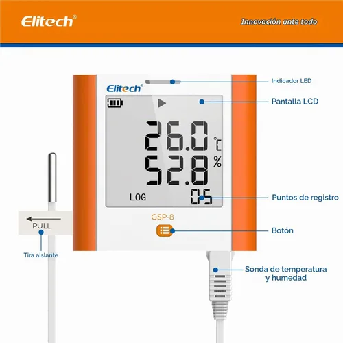 Vista 6 de Registrador de datos Elitech GSP-6 de temperatura y humedad, de 16,000 puntos, refrigeración, cadena fría