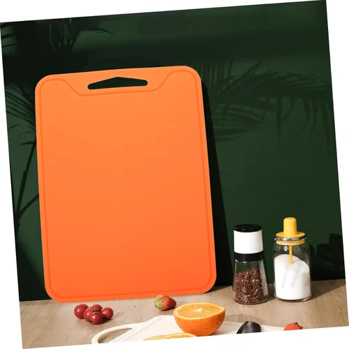 Vista 4 de jojofuny Tabla de cortar de silicona Tabla de cortar carne antideslizante fácil de limpiar portátil naranja
