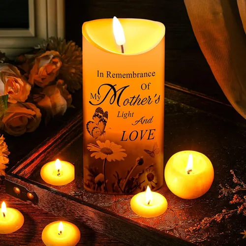 Vista 2 de Gerrii Regalos de condolencias por la pérdida de la madre, velas LED sin llama, de 3 x 6 pulgadas, velas conmemorativas en recuerdo de mi madre