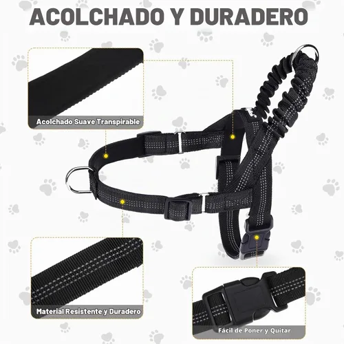 Vista 5 de PUPTECK Arnés sin tirones para perros grandes, chaleco arnés reflectante ajustable para mascotas con asa elástica, arnés a prueba de escape sin Negro