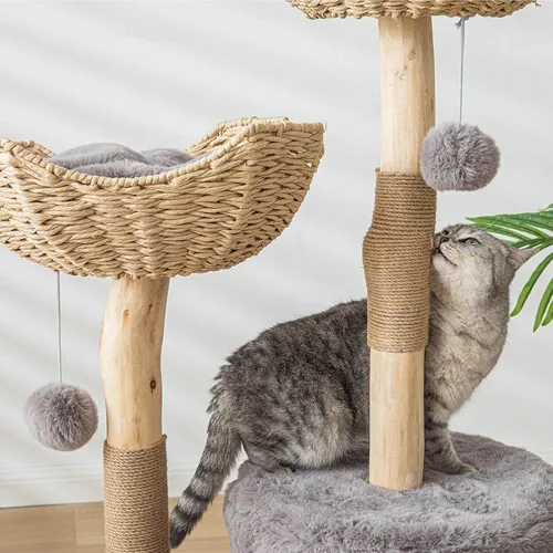 Vista 7 de Moderno árbol para gatos de interior para adultos grandes, torre de madera para gatos grandes de 46.5 pulgadas de alto para gatos grandes con poste
