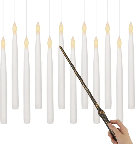 Vista 7 de GenSwin Velas cónicas sin llama de Halloween en negro con candelabros de mano de fantasma y temporizador remoto, 2 piezas de velas cónicas operadas