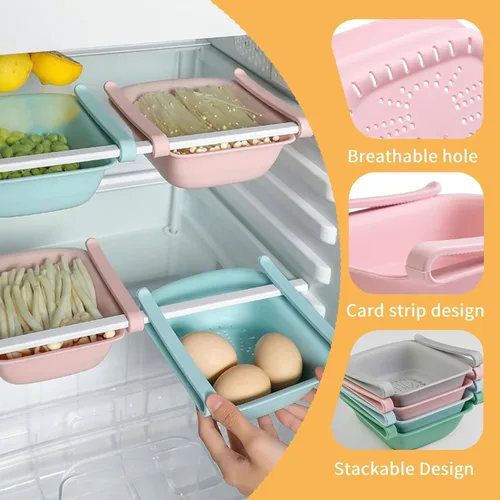 Vista 4 de Organizador de cajones para nevera, almacenamiento lateral del refrigerador, refrigerador debajo del estante, mini organizadores de refrigerador