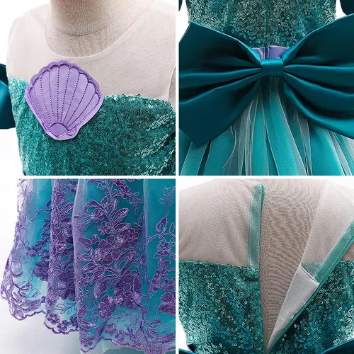 Vista 6 de Disfraz de sirena para niñas, disfraz de princesa, fiesta de cumpleaños, Halloween, Navidad, carnaval, cosplay