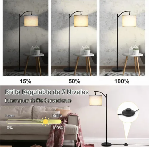 Vista 2 de LALISU Lámpara de pie moderna, lámpara de pie ajustable de 3 formas con pantalla de lino, altura ajustable, interruptor de pie, lámpara de lectura