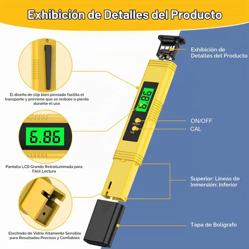 Vista 2 de 2025 Nuevo Medidor de pH para Agua - Probador Digital de pH de Alta Precisión (Precisión de 0.01) con Certificación UL y 3 Polvos de Calibración
