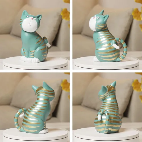 Vista 7 de SEINHIJO Estatua de gato, escultura de animal, decoración moderna, arte de regalo para el hogar, dormitorio, sala de estar, poliresina, azul, 6.0