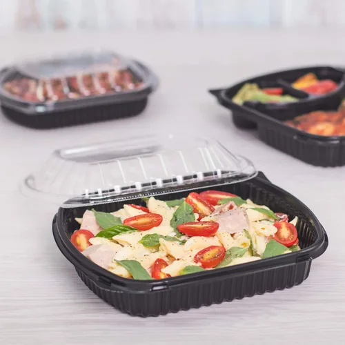 Vista 6 de Karat OPS Tapa para caja de plástico PP de 36 oz para microondas, color negro (caja de 300)