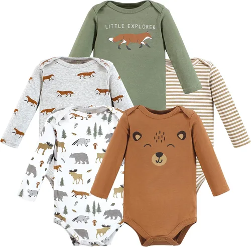 Vista 3 de Hudson Baby baby-boys Cotton Long-sleeve Bodysuits 5-pack