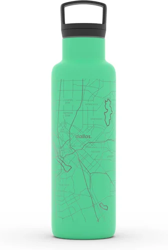 Vista 105 de Well Told Botella de agua aislada con mapa de Washington DC grabado, botella de acero inoxidable grabada (21 onzas, blanco) botella aislada de mapa