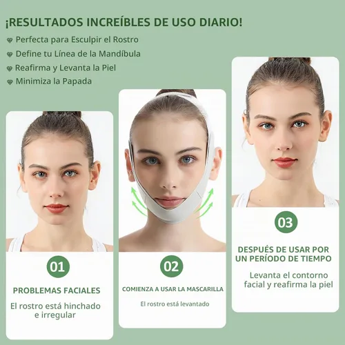 Vista 5 de Cinturón de elevación facial reutilizable, máscara de elevación de línea en V con correa para la barbilla para dormir, ejercitador de mandíbula