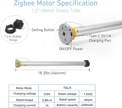 Vista 7 de Kit de motor ciego inteligente Zigbee recargable, abridor automático de cortinas con control de aplicación para tubo de 1.496 in compatible
