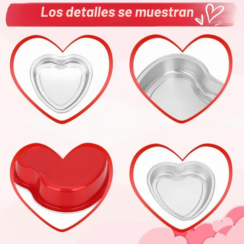 Vista 3 de Moldes grandes en forma de corazón para hornear, 20 juegos de recipientes desechables de papel de aluminio de 9 onzas con tapas, molde