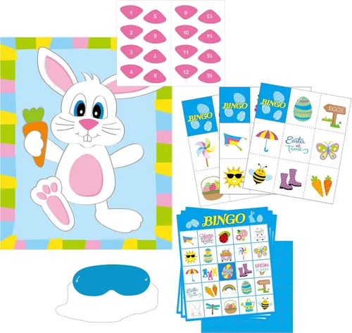 Vista 5 de Iconikal - Juego de bingo de Pascua para 32 jugadores + Pin the Nose on Bunny