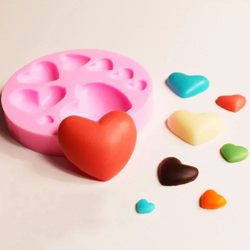 Vista 4 de Moldes de silicona con forma de corazón, 2 moldes de silicona de tamaño mixto, moldes en forma de corazón para chocolate, decoración de galletas