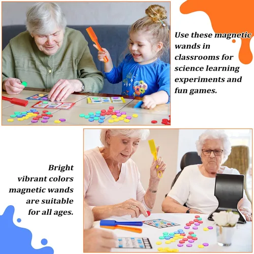 Vista 6 de Yunsailing Varita magnética de bingo con fichas, 606 unidades, 6 colores, varita magnética de chip de metal para aula, juego familiar, juego