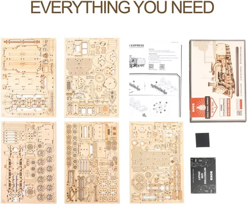 Vista 6 de ROKR Rompecabezas de madera 3D para adultos - Kits de modelo de tren mecánico - Rompecabezas para ejercitar el cerebro - Kits de construcción