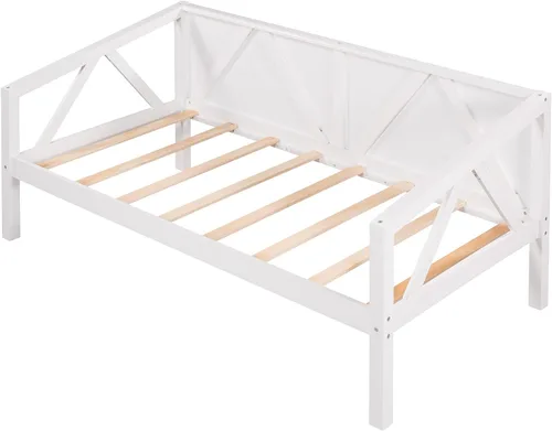 Vista 4 de Harper & Bright Designs Sofá cama de madera maciza tamaño individual, sofá cama multifuncional con soporte de listones de madera, marco de cama