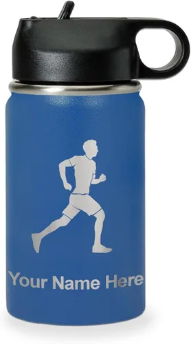 Vista 63 de LaserGram Botella de agua personalizada, Running Man, acero inoxidable de doble pared aislada al vacío con popote superior, regalo grabado