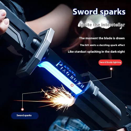 Vista 7 de Espada de efecto chispa hoja LED de 31.5 pulgadas con nieblahumo, funda de expulsión automática, recarga tipo C, función de chispa de pedernal